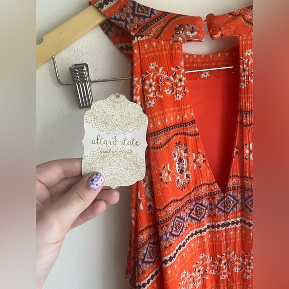 NWT Altar’d State Orange Halter Neck Shift Dress Mini Boho Flowy Size Large New - Picture 6 of 12